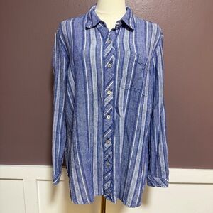 Susan Graver Blue and White Linen Top